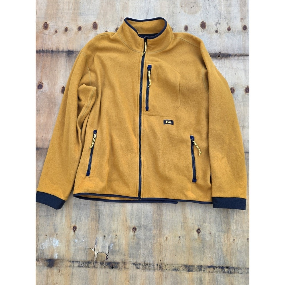 REI Jacket Mens Large Yellow Trailsmith Polartec Fleece Full Zip Retro Heritage
